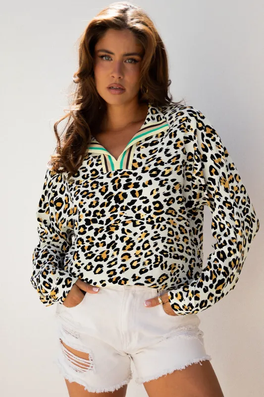 Laurel Leopard V Neck Blouse made by Threaded Pear