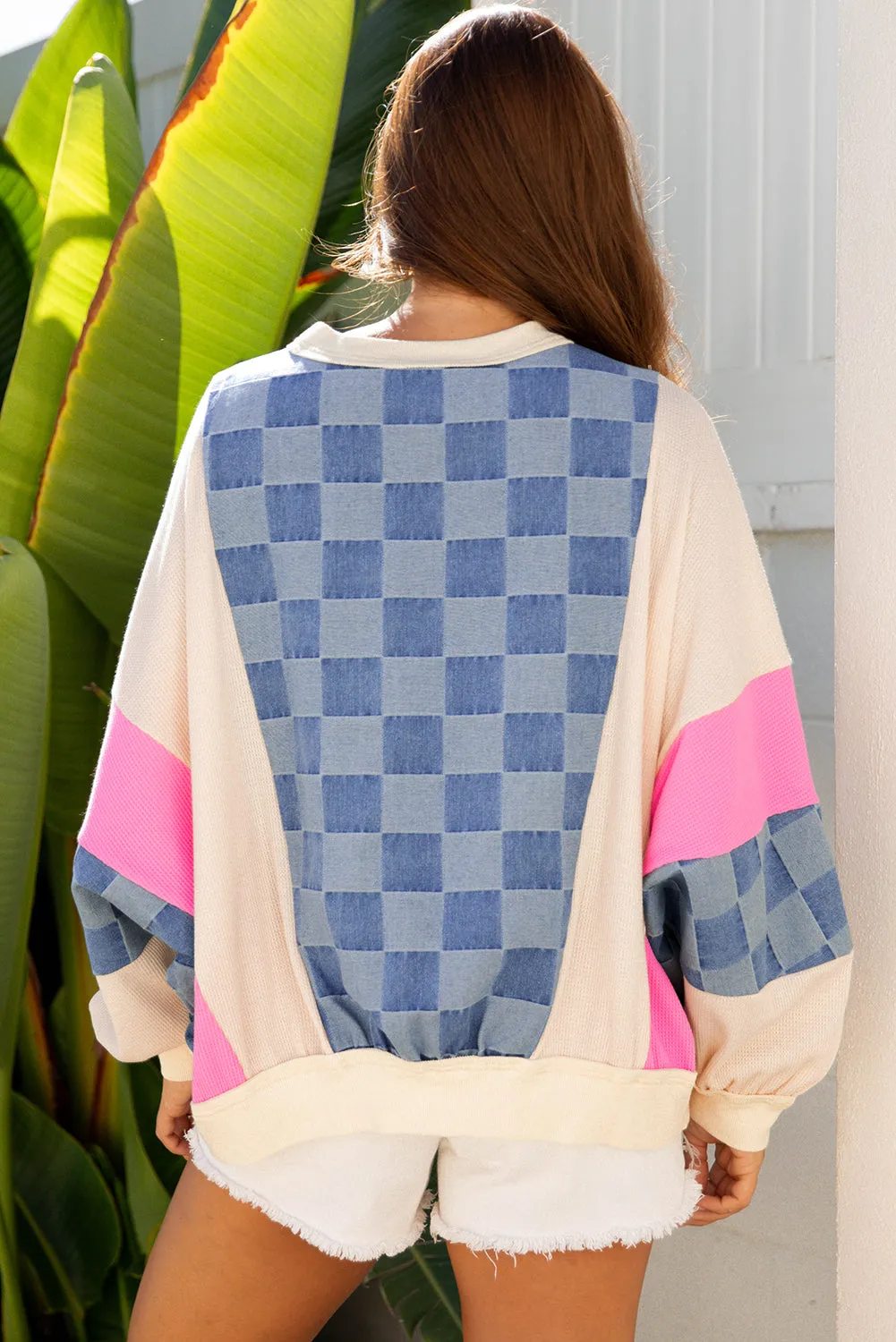 Chelsea Oversized Checkered Denim Casual Sweatshirt sold by Threaded Pear product image thumbnail 2