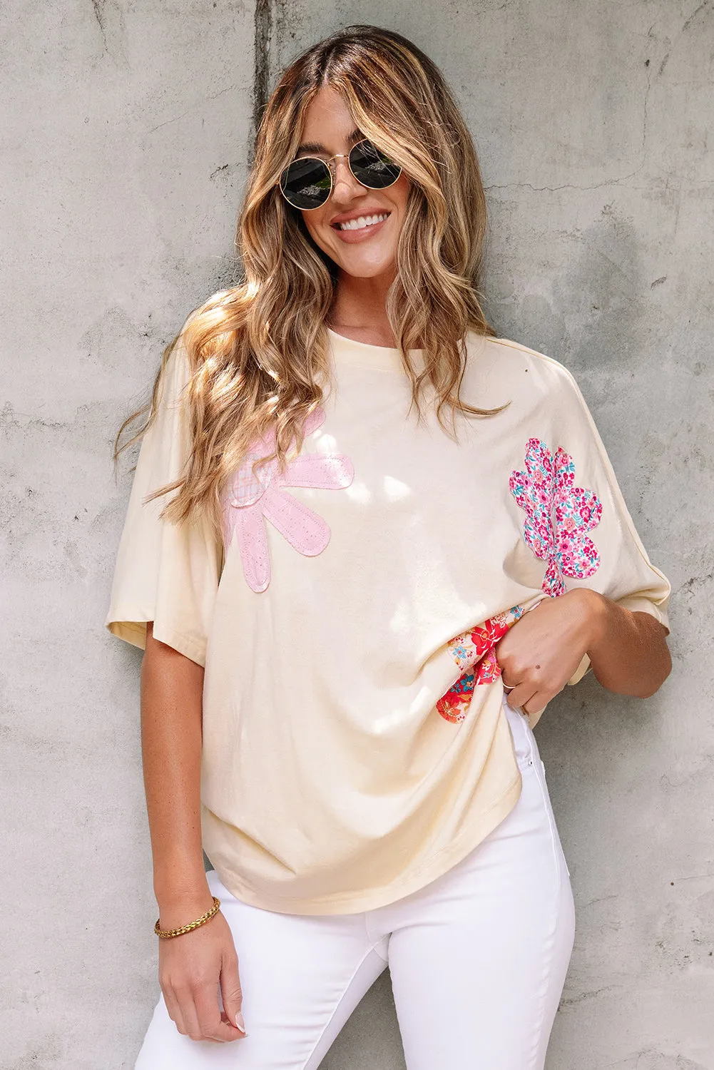 Hannah Flower Patched Loose Top sold by Threaded Pear