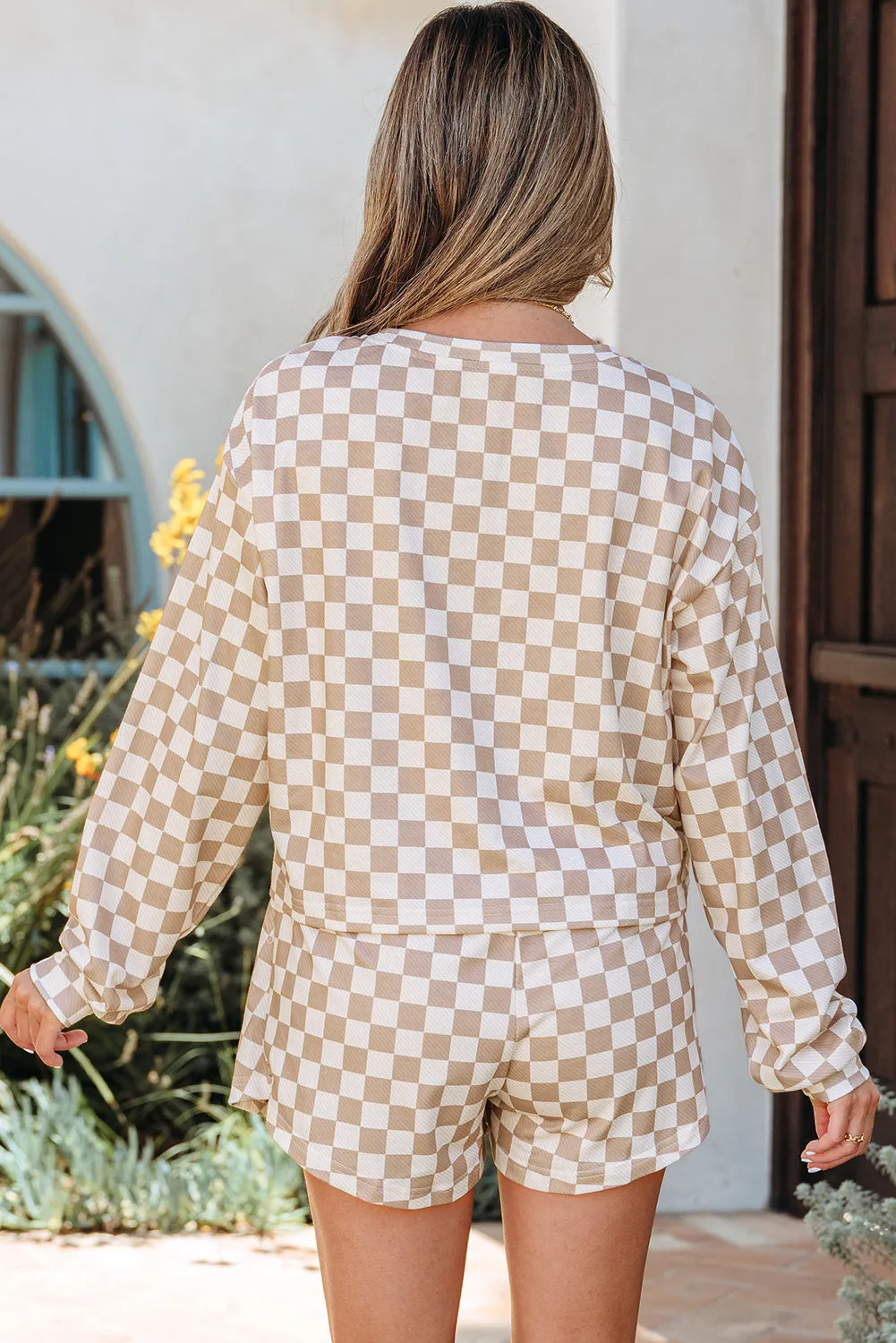 Emily Checkered Long Sleeve High Waist Skort 2pcs Set sold by Threaded Pear product image thumbnail 2