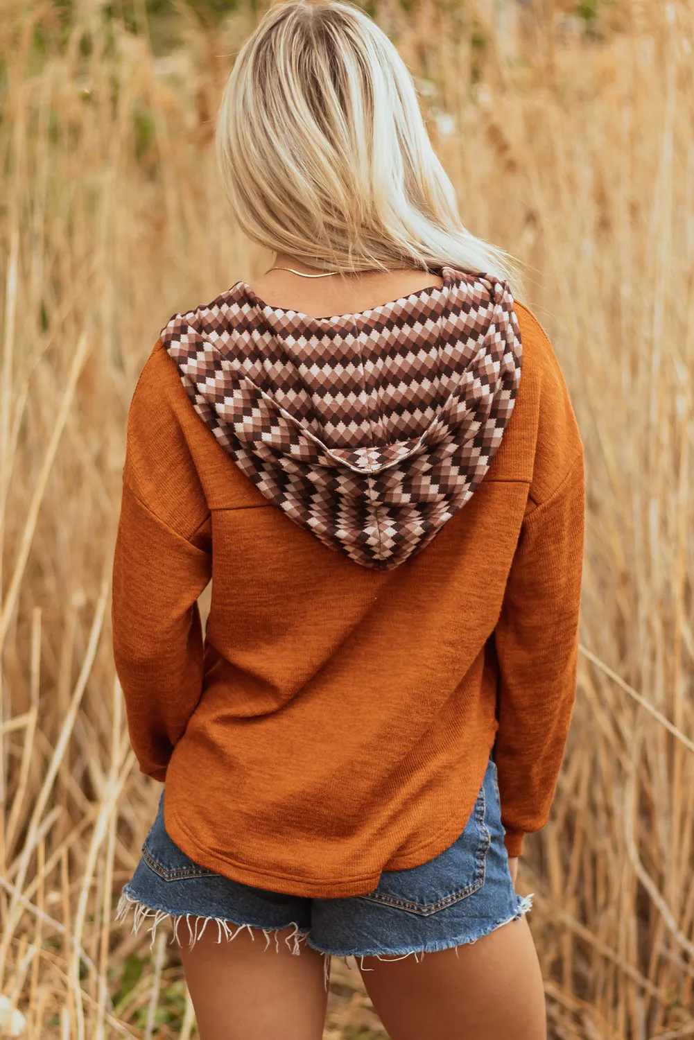 Payton Plaid Hood Patchwork Chest Pocket Henley Top sold by Threaded Pear product image thumbnail 2