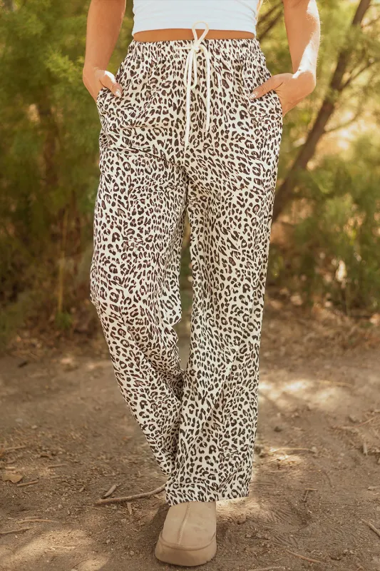Mabel Leopard Drawstring Elastic Waistband Loose Pants sold by Threaded Pear