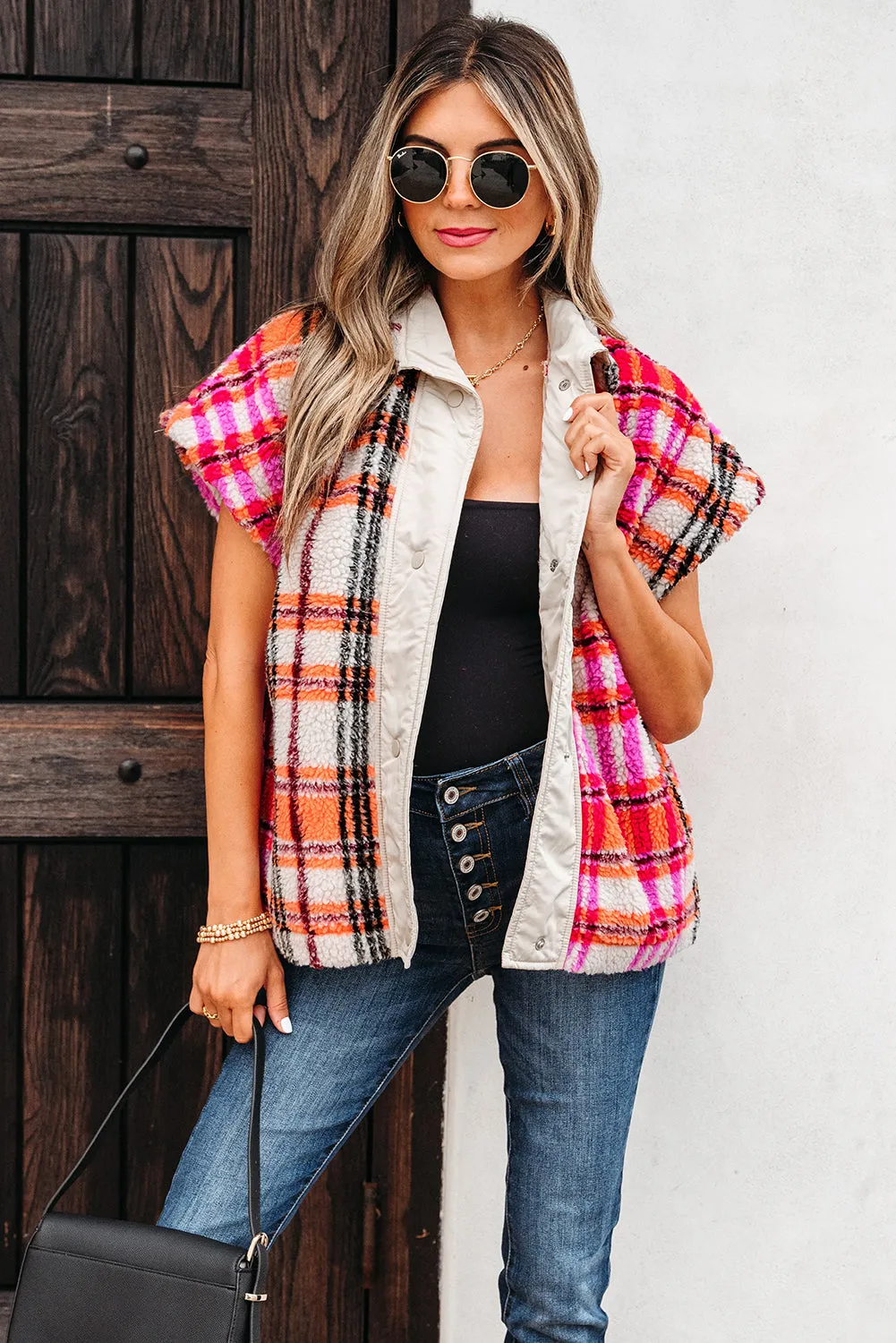 Molly Sherpa Plaid Jacket Vest sold by Threaded Pear