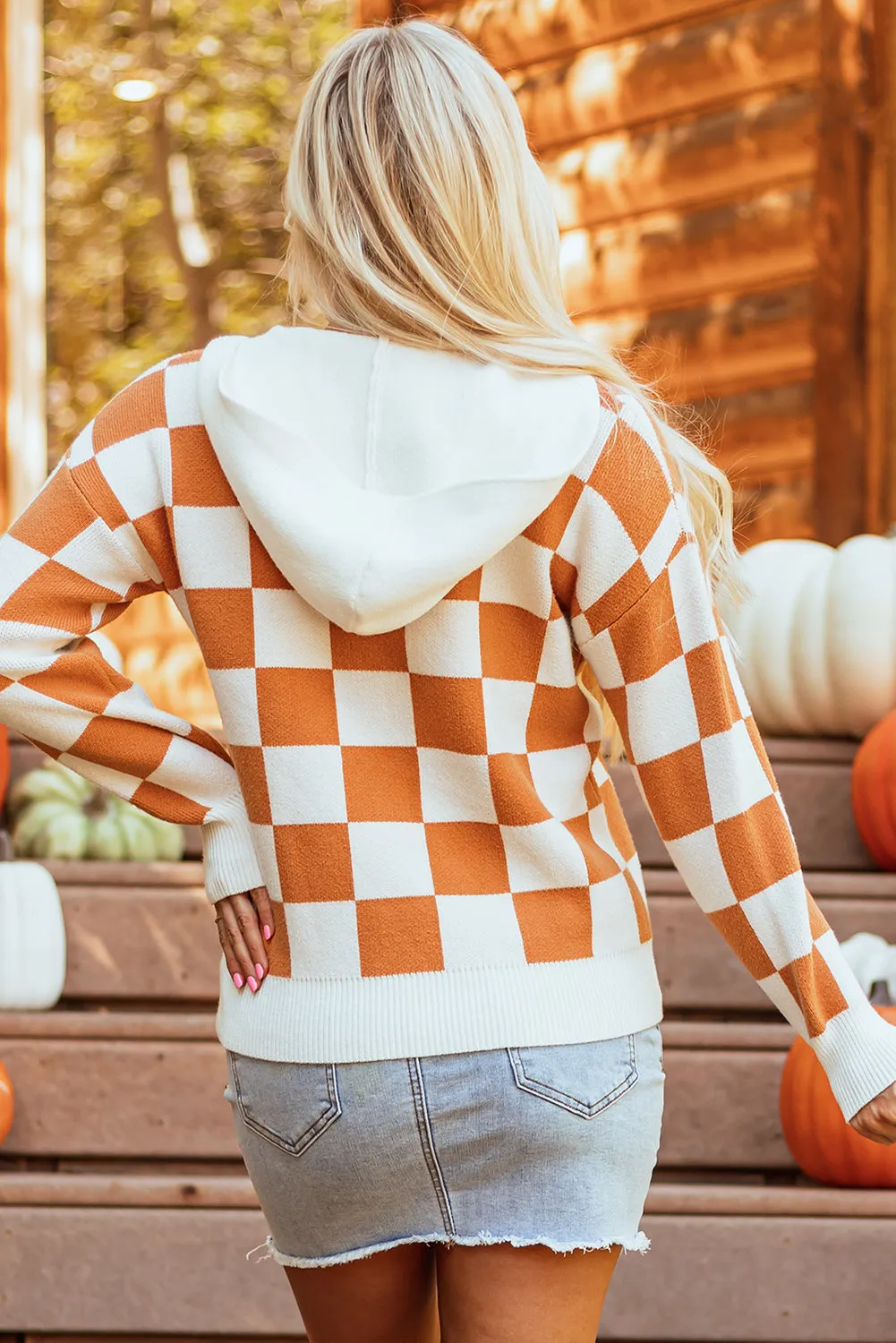 Lila Checkered Kangaroo Pocket Hooded Sweater sold by Threaded Pear product image thumbnail 2