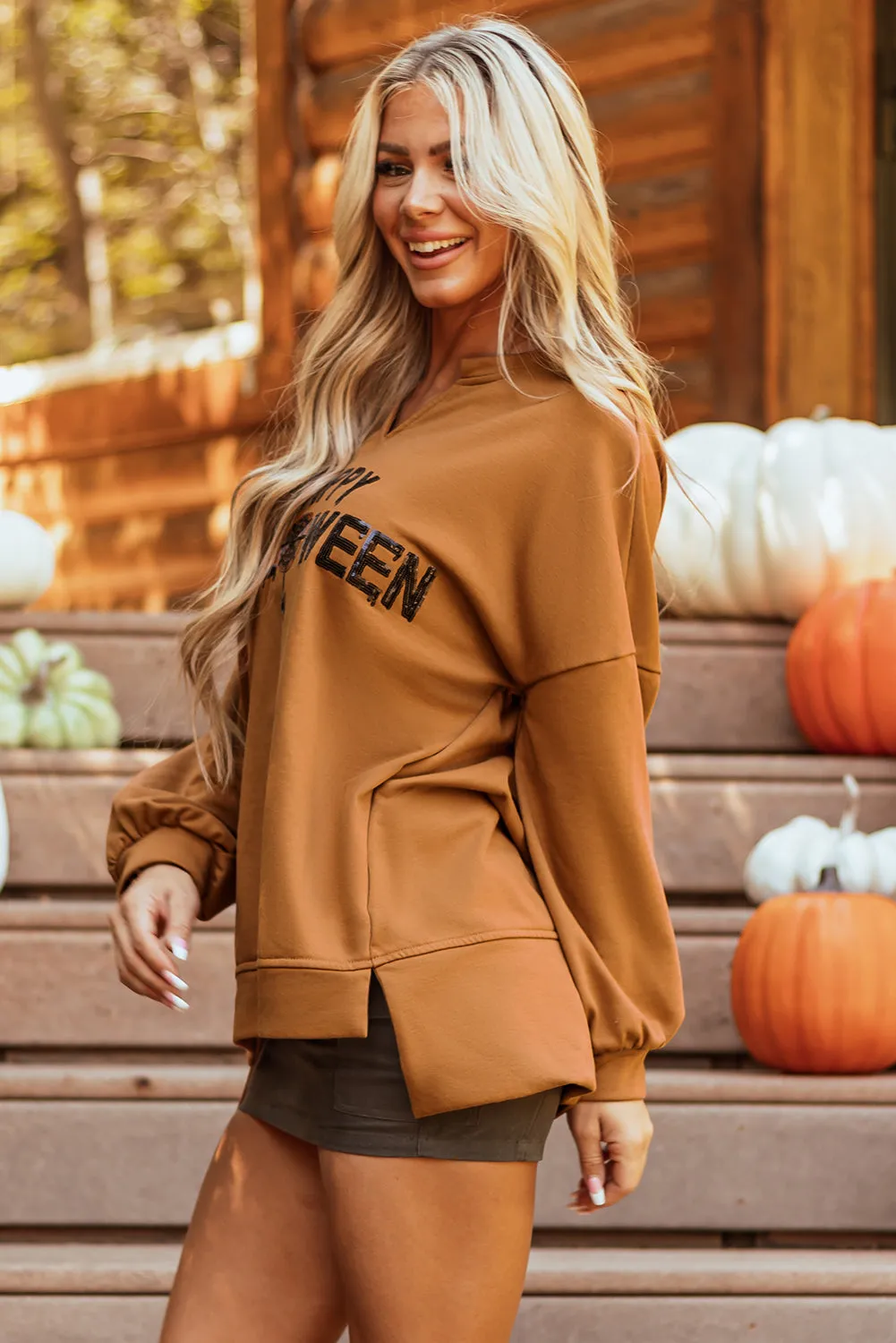 Sequin Happy Halloween Long Sleeve Top sold by Threaded Pear product image thumbnail 3