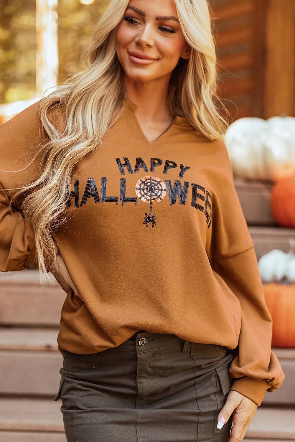 Sequin Happy Halloween Long Sleeve Top sold by Threaded Pear product image thumbnail 4