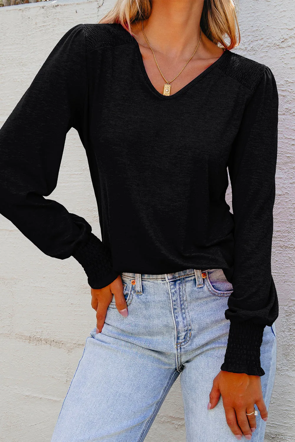 Andrea Shirred Shoulder Frilled Cuffs Long Sleeve Top sold by Threaded Pear product image thumbnail 5