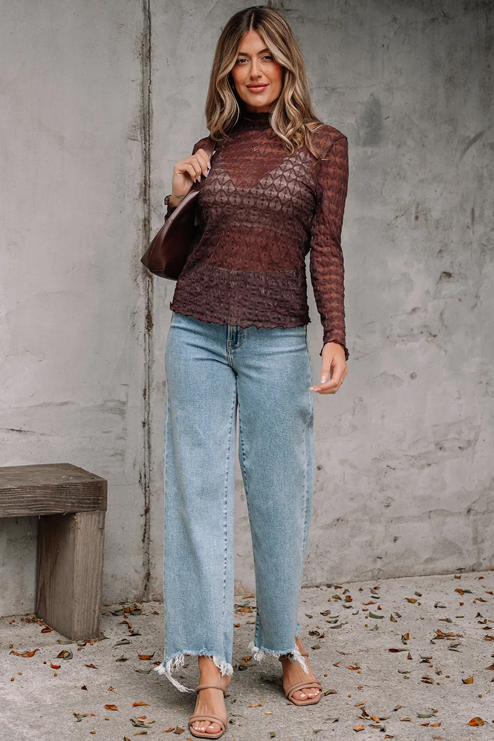 Ruth Sheer Mesh Patterned Lettuce Trim Top sold by Threaded Pear product image thumbnail 5