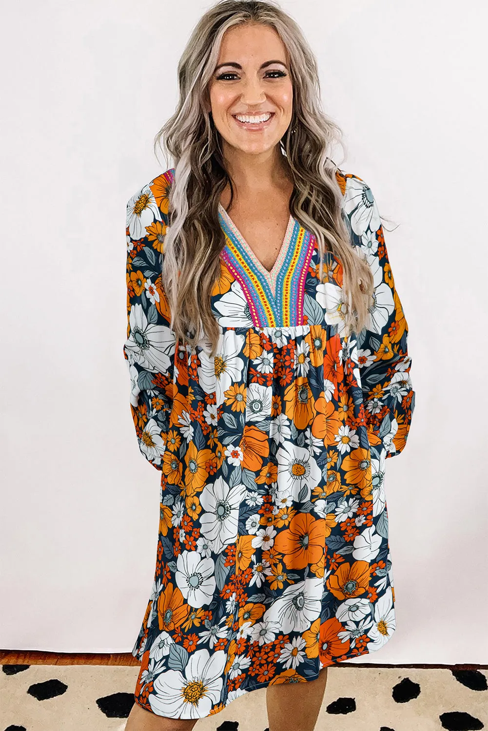 Blakely Floral Long Sleeve Mini Dress sold by Threaded Pear