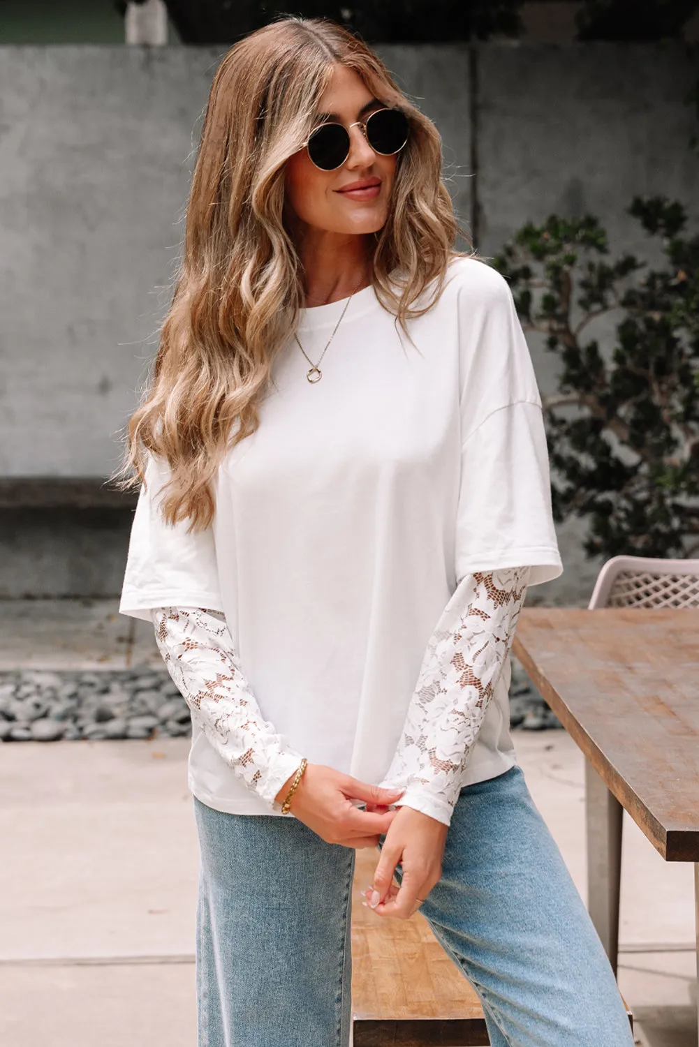 Hallie Lace Long Sleeve Insert Drop Shoulder Top sold by Threaded Pear product image thumbnail 4