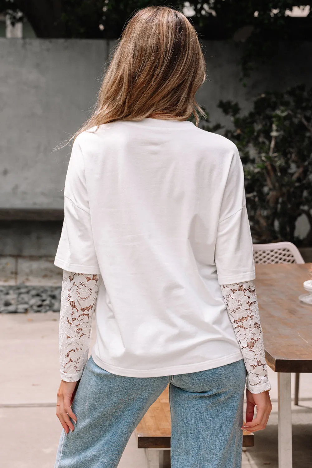 Hallie Lace Long Sleeve Insert Drop Shoulder Top sold by Threaded Pear product image thumbnail 2