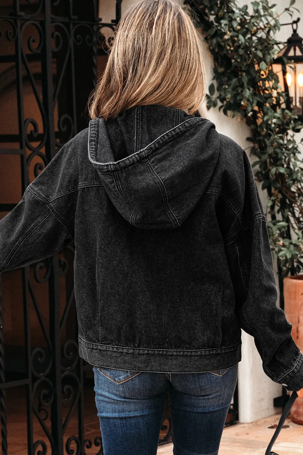 Sage Pocket Drop Shoulder Hooded Denim Jacket sold by Threaded Pear product image thumbnail 2