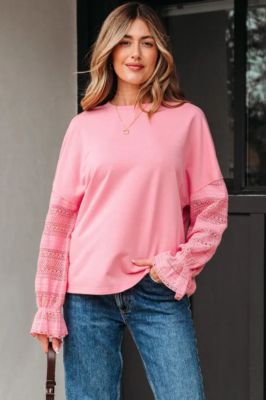 Brielle Lace Ruffled Sleeve Patchwork Loose Sweatshirt sold by Threaded Pear