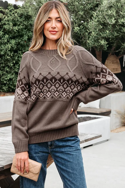Alana Western Geometric Patterned Crew Neck Knitted Sweater sold by Threaded Pear