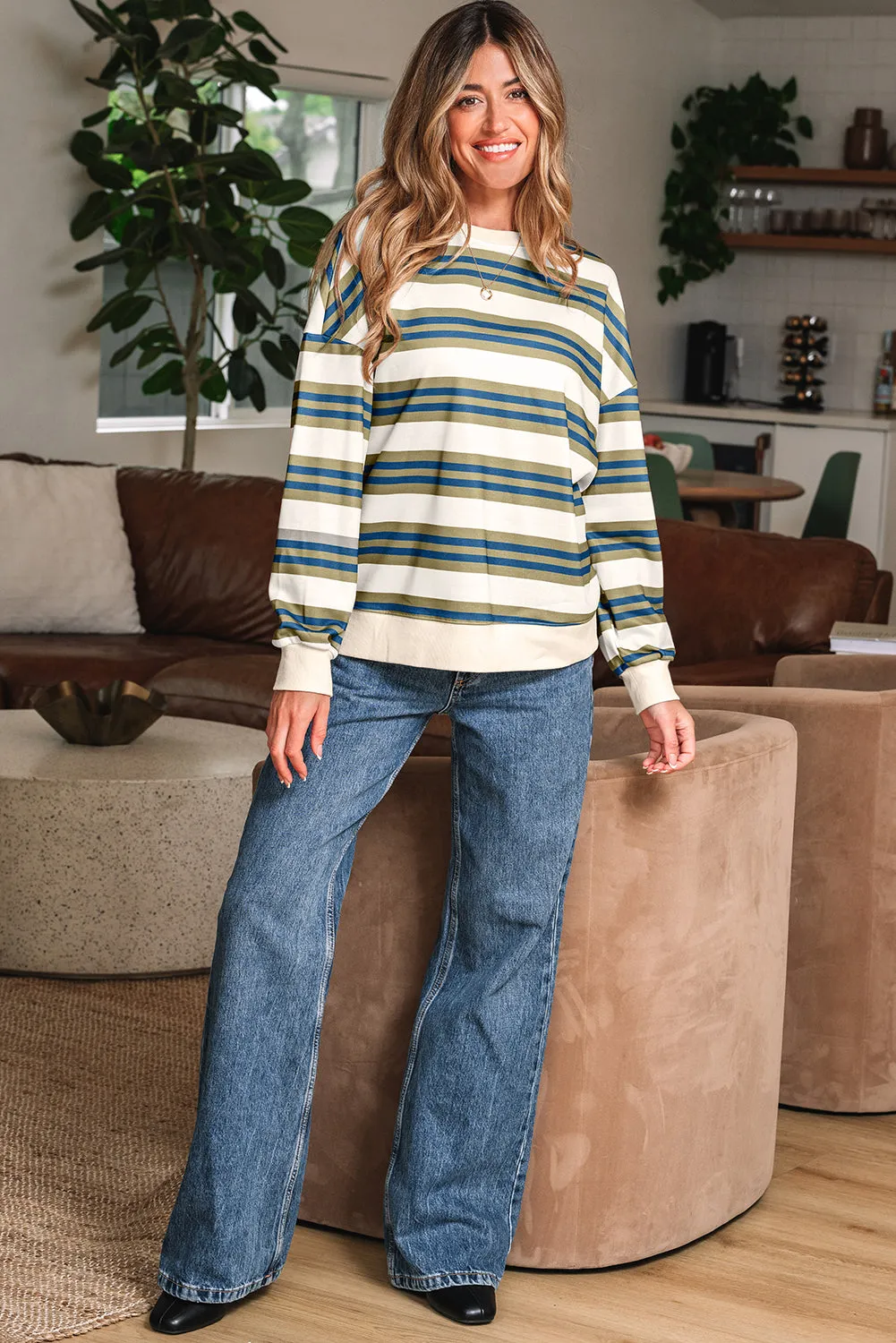 Rose Stripe Crew Neck Pullover Sweatshirt sold by Threaded Pear product image thumbnail 5