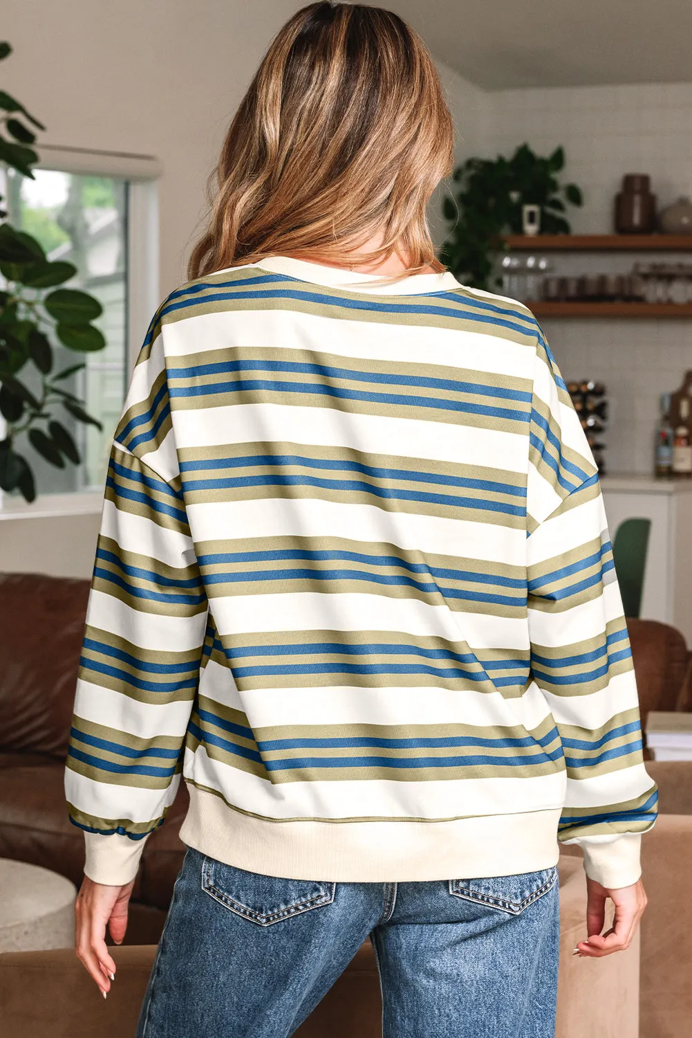Rose Stripe Crew Neck Pullover Sweatshirt sold by Threaded Pear product image thumbnail 2