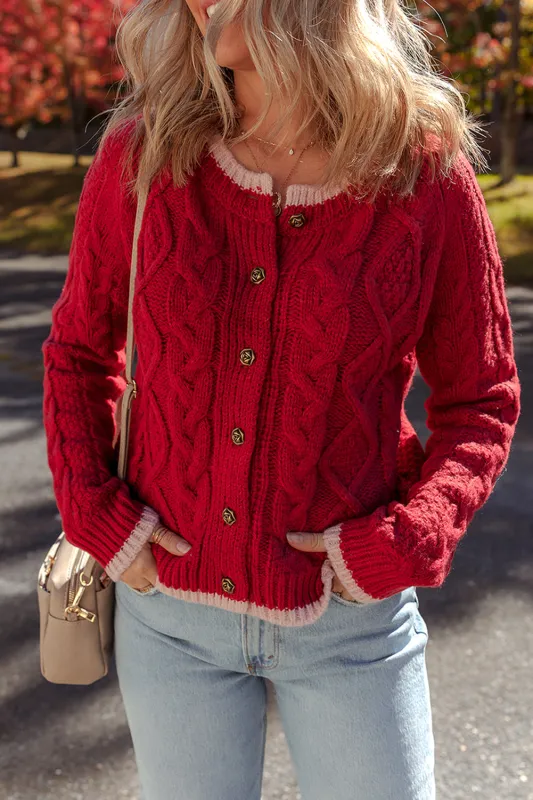 Kennedy Cable Knit Buttoned Cardigan made by Threaded Pear