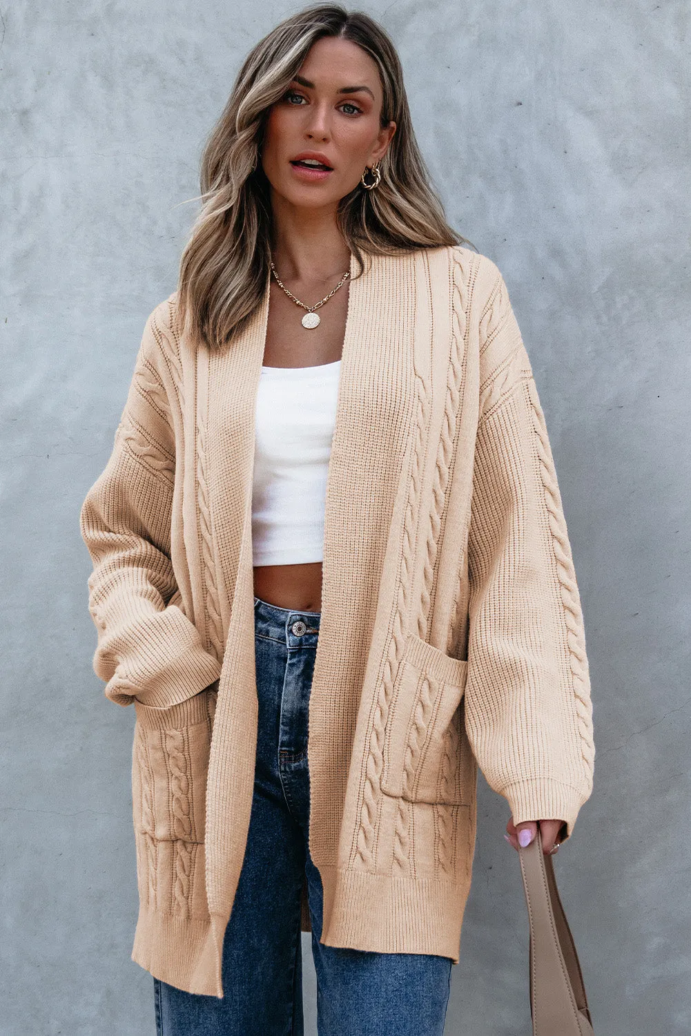 Jade Oversize Chunky Cable Knit Midi-length Cardigan sold by Threaded Pear product image thumbnail 4
