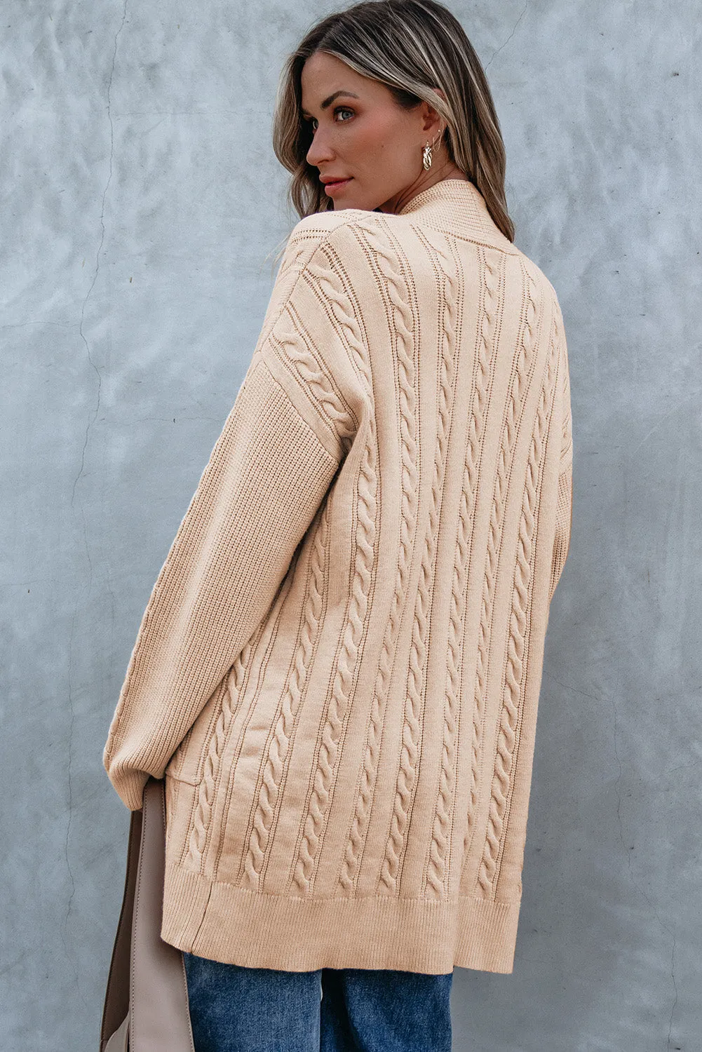 Jade Oversize Chunky Cable Knit Midi-length Cardigan sold by Threaded Pear product image thumbnail 2