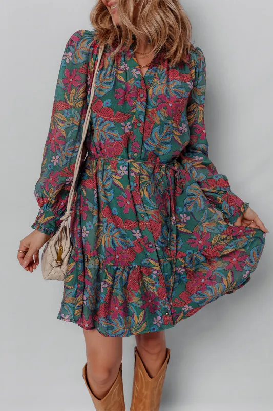 Maria Floral V Neck Puff Sleeve Dress sold by Threaded Pear