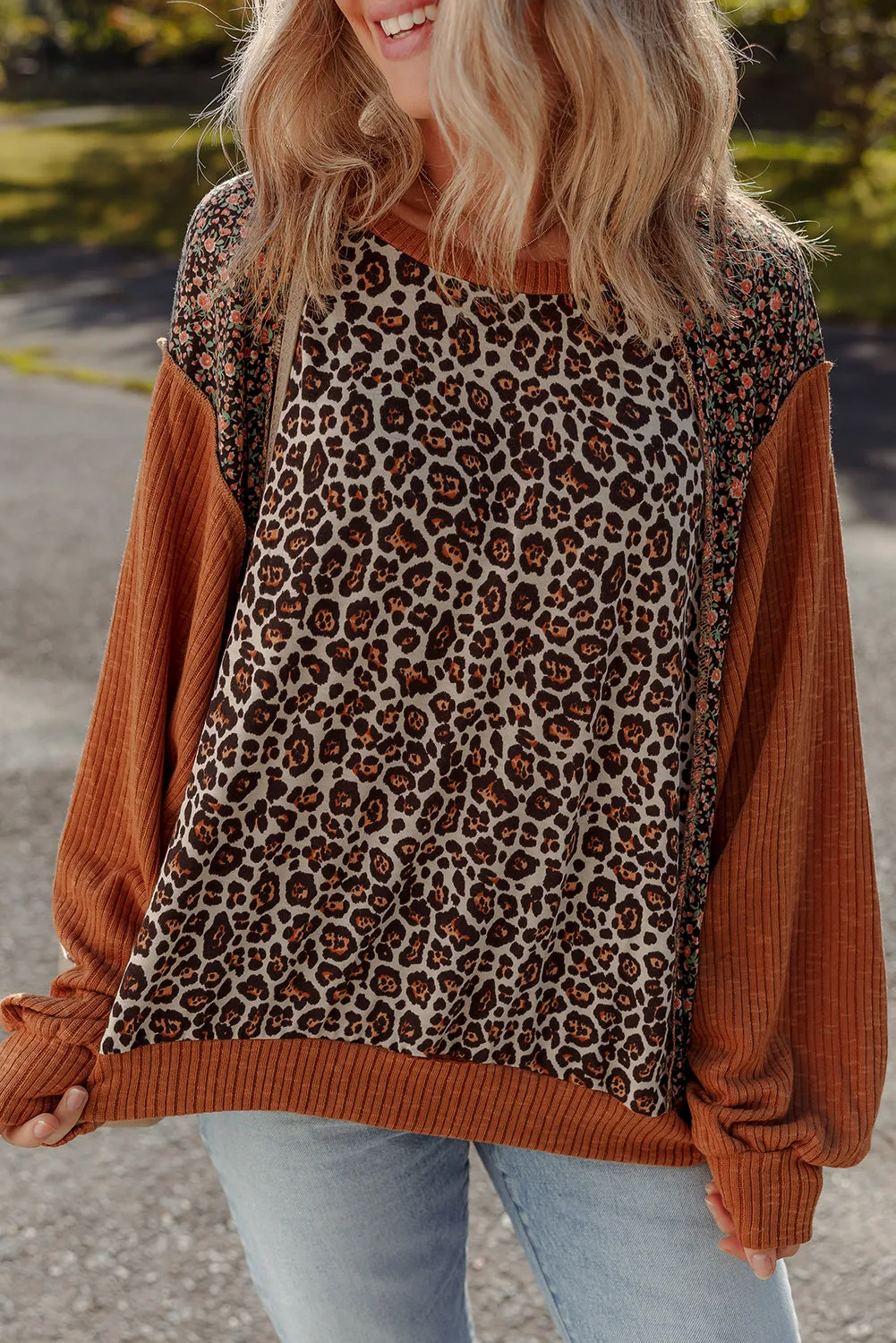 Natalie Leopard & Floral Patchwork Loose Top sold by Threaded Pear product image thumbnail 4