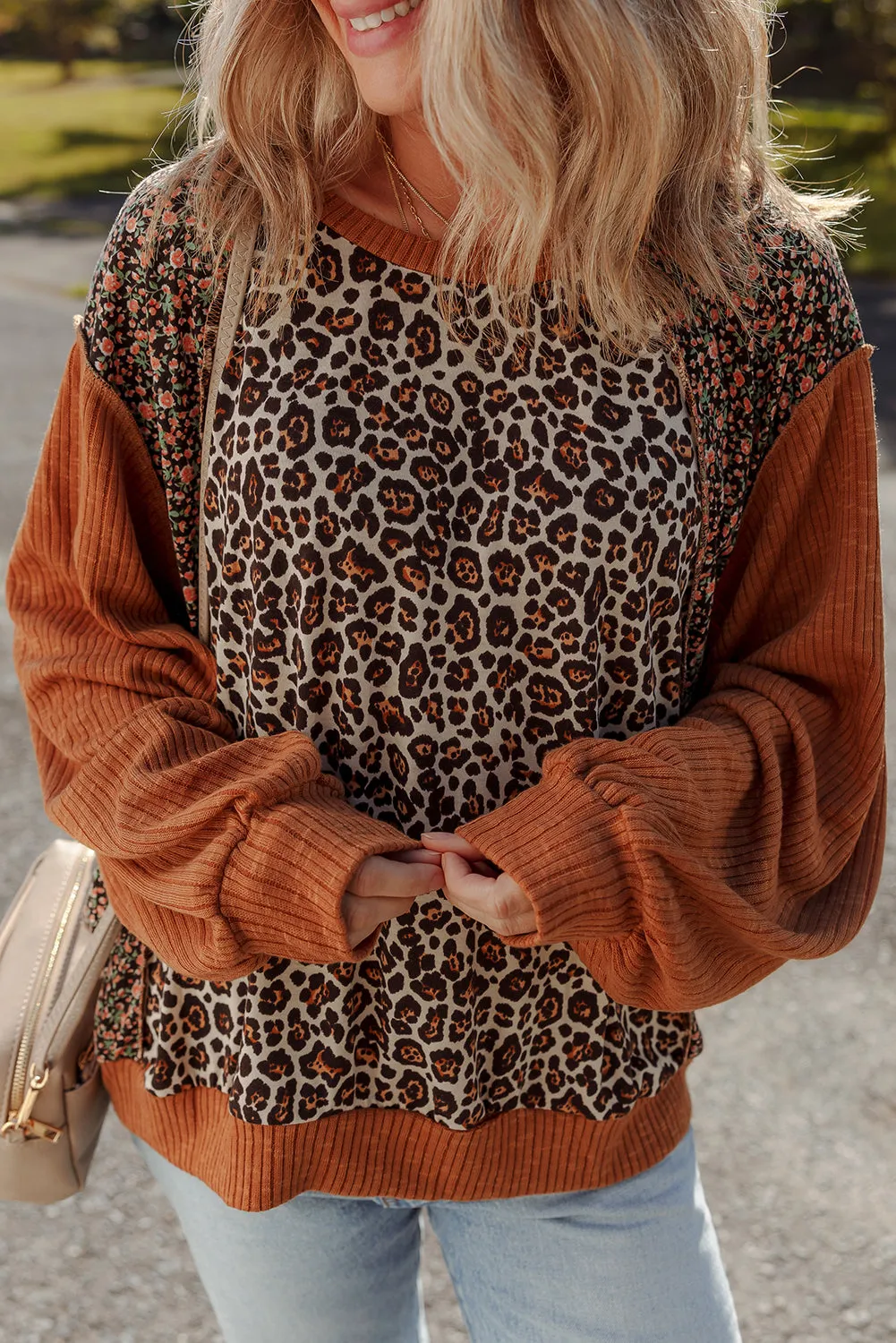 Natalie Leopard & Floral Patchwork Loose Top sold by Threaded Pear
