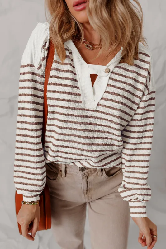 Ayla Stripe Textured Hooded Long Sleeve Top sold by Threaded Pear