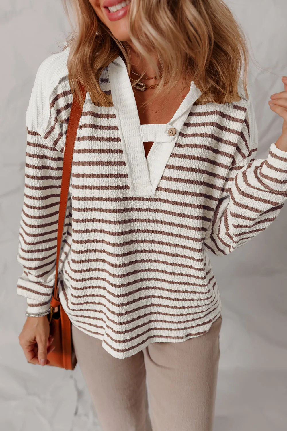 Ayla Stripe Textured Hooded Long Sleeve Top sold by Threaded Pear product image thumbnail 4