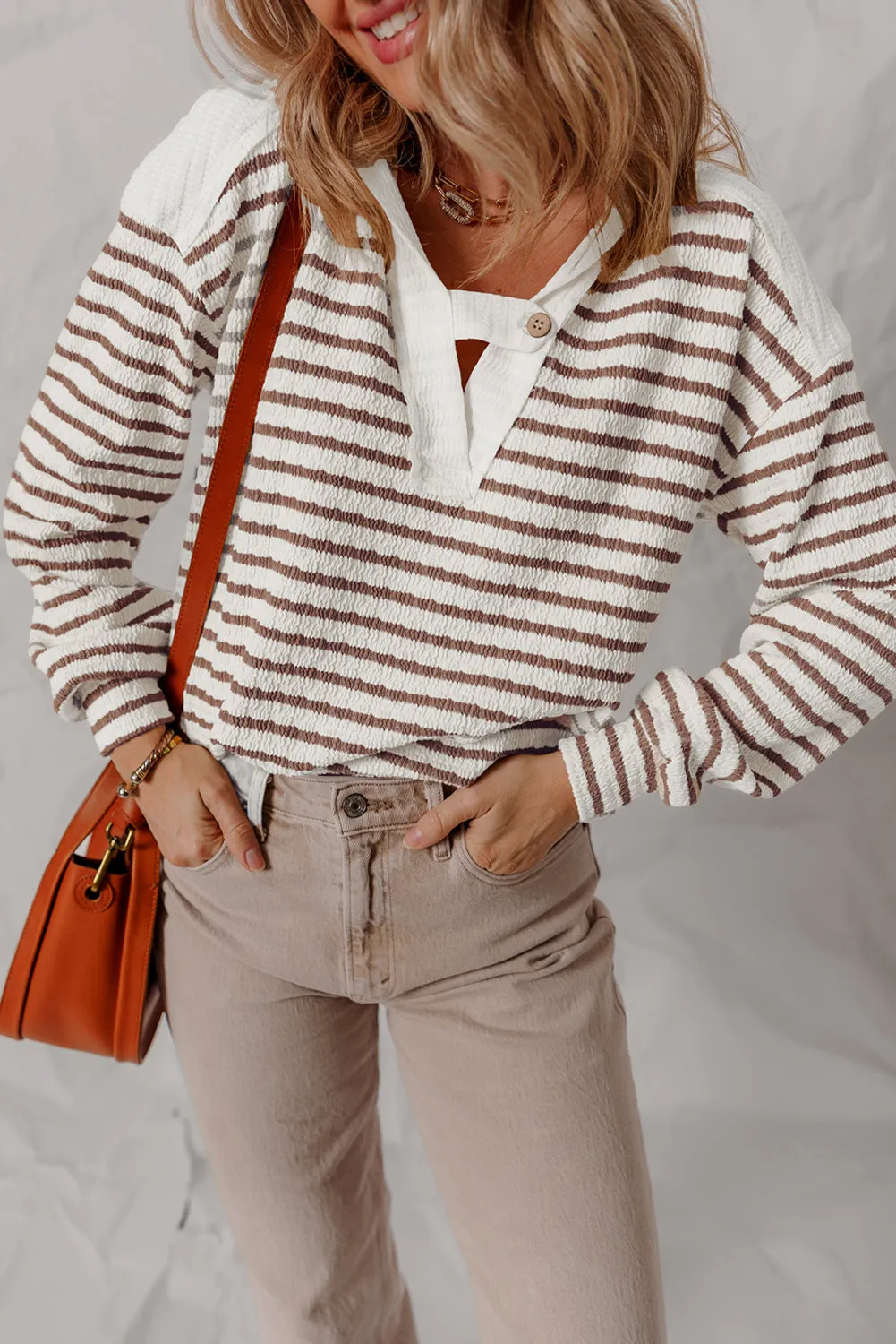 Ayla Stripe Textured Hooded Long Sleeve Top sold by Threaded Pear product image thumbnail 3