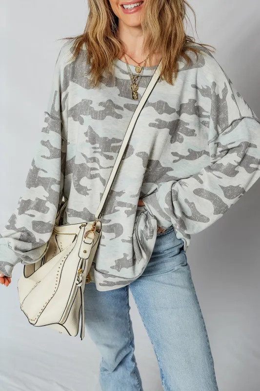 Retro Camouflage Exposed Seam Sweatshirt sold by Threaded Pear