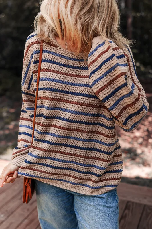 Emery Striped Knitted Drop Shoulder Round Neck Sweater sold by Threaded Pear