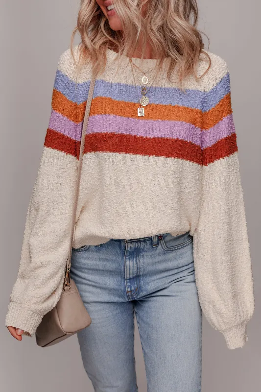 Ayla Striped Color Block Loose Sleeve Chic Sweater sold by Threaded Pear