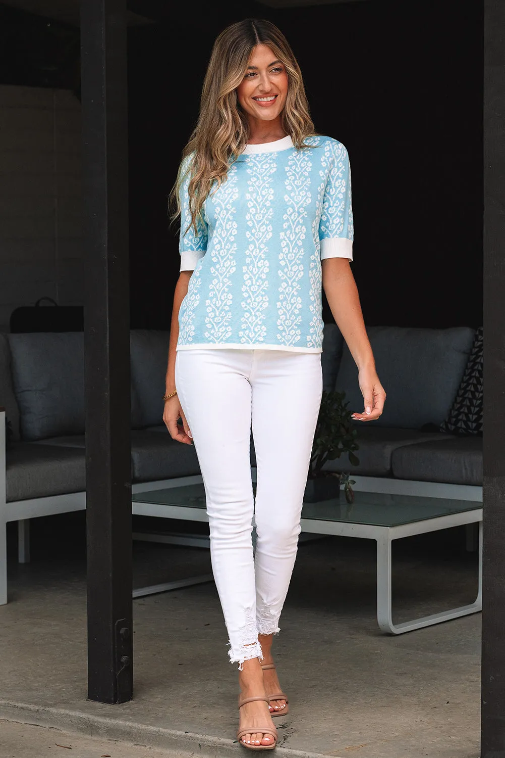 Leilani Floral Crewneck Short Sleeve Sweater sold by Threaded Pear product image thumbnail 5