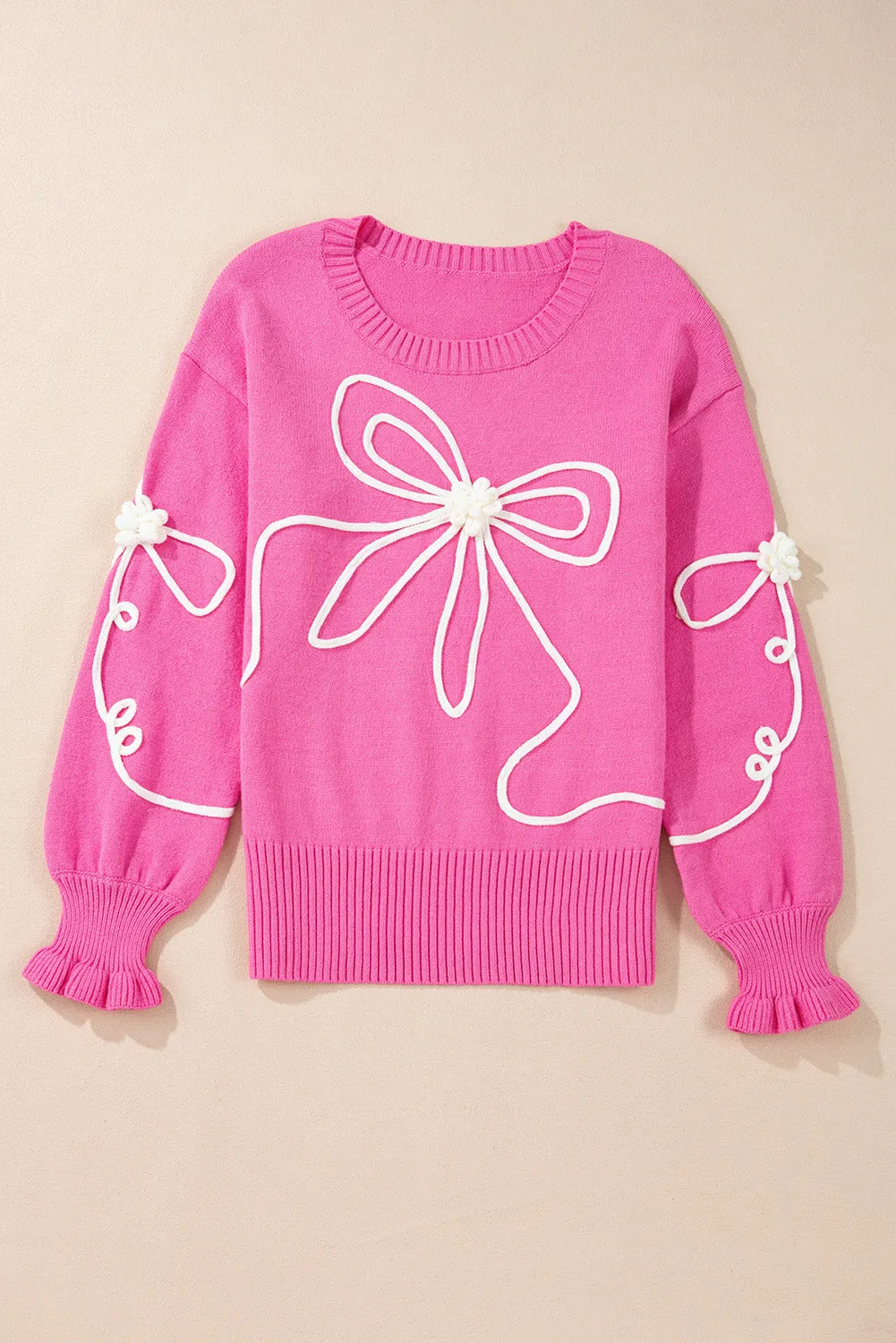 Corded Flower Bow Ribbed Trim Casual Sweater sold by Threaded Pear product image thumbnail 5