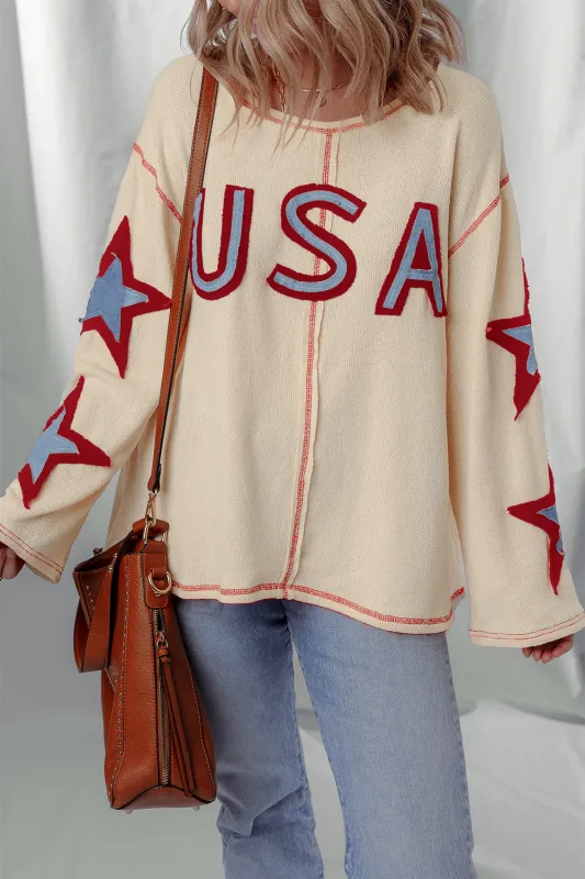 USA Patchwork Exposed Seam Long Sleeve Top sold by Threaded Pear