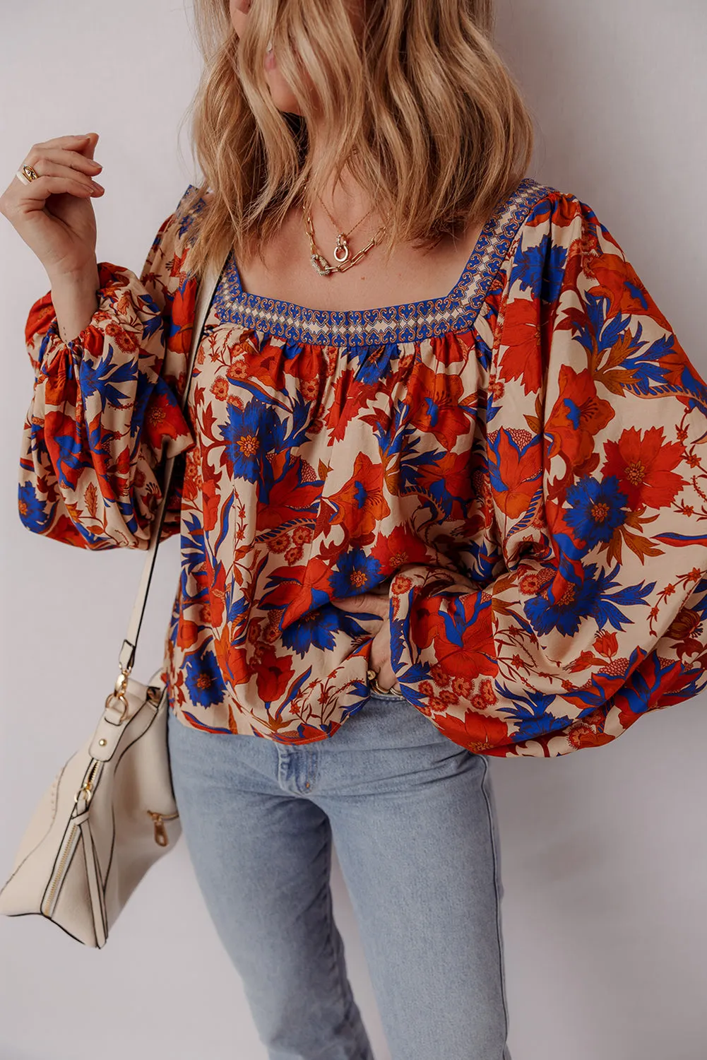 Adeline Floral Print Square Neck Backless Loose Fit Blouse sold by Threaded Pear product image thumbnail 3