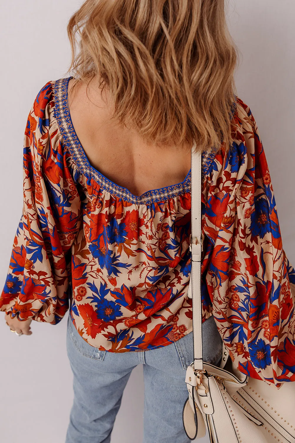 Adeline Floral Print Square Neck Backless Loose Fit Blouse sold by Threaded Pear product image thumbnail 2