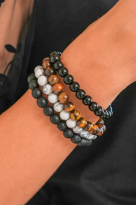 Black Retro Beaded Crystal 4pcs Bracelet Set sold by Threaded Pear