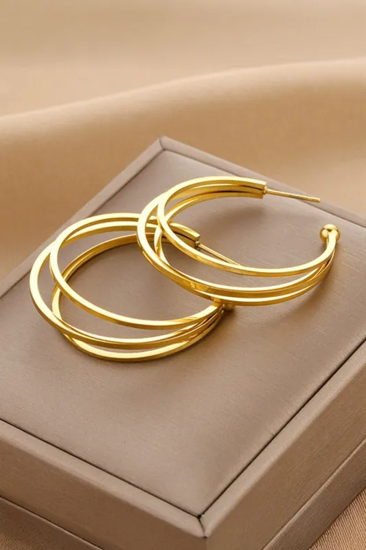 Gold Minimalist Triple Hoop Earrings made by Threaded Pear