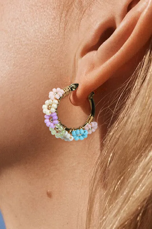 Gold Beaded Flower Hoop Earrings sold by Threaded Pear