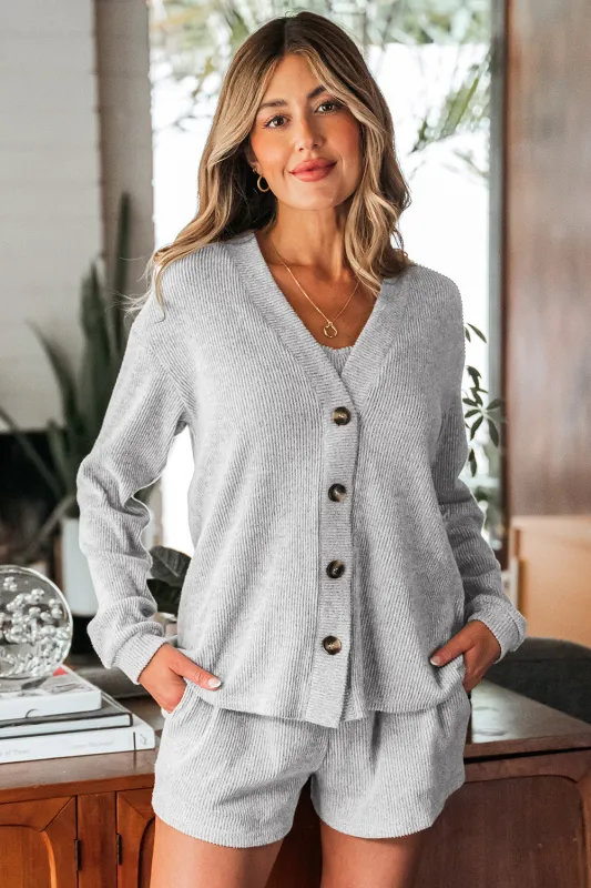 Ella 3 Pieces Rib Crop Camisole Set with Cardigan sold by Threaded Pear