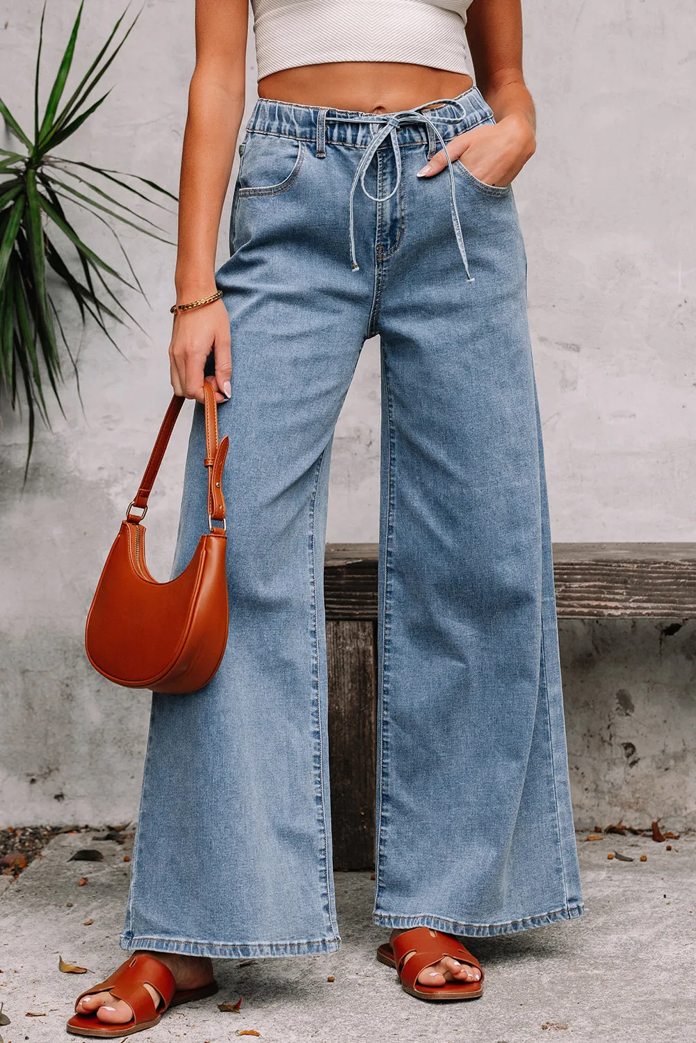 Zoe Medium Wash Super Wide Leg Denim Pants sold by Threaded Pear