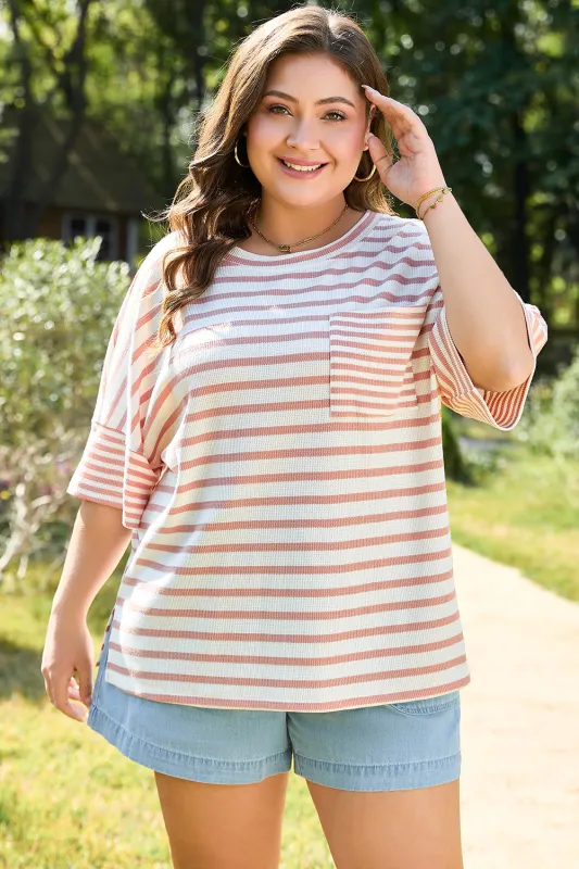 Amari Plus Size Stripe Waffle Knit Top sold by Threaded Pear