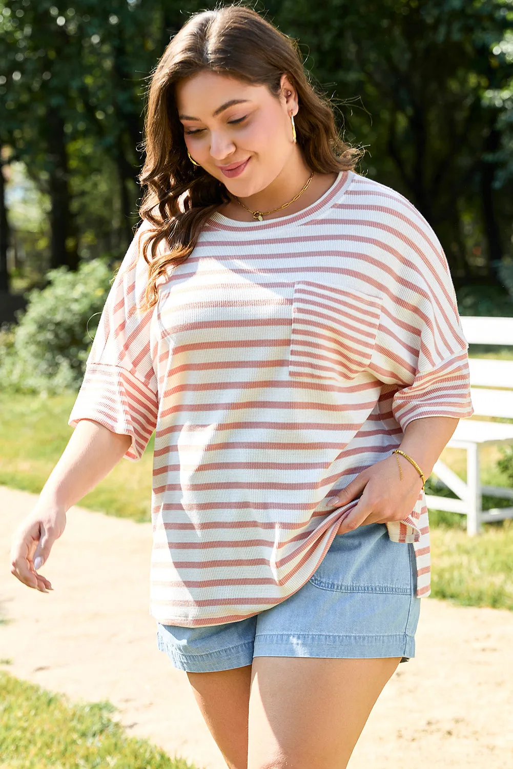 Amari Plus Size Stripe Waffle Knit Top sold by Threaded Pear product image thumbnail 3