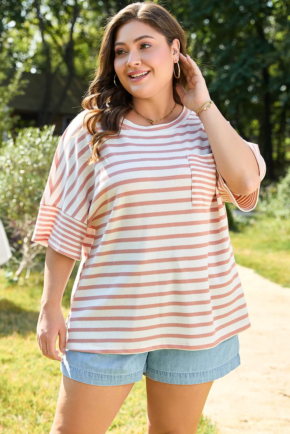 Amari Plus Size Stripe Waffle Knit Top sold by Threaded Pear product image thumbnail 4