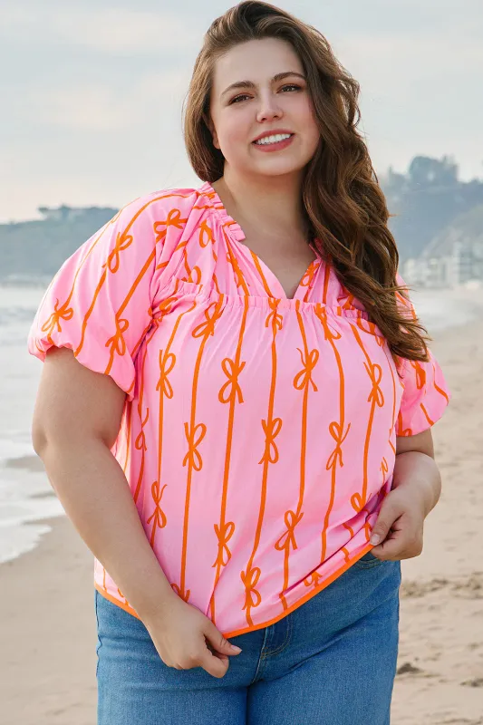 Sydney Plus Size Bowknot V Neck Blouse sold by Threaded Pear