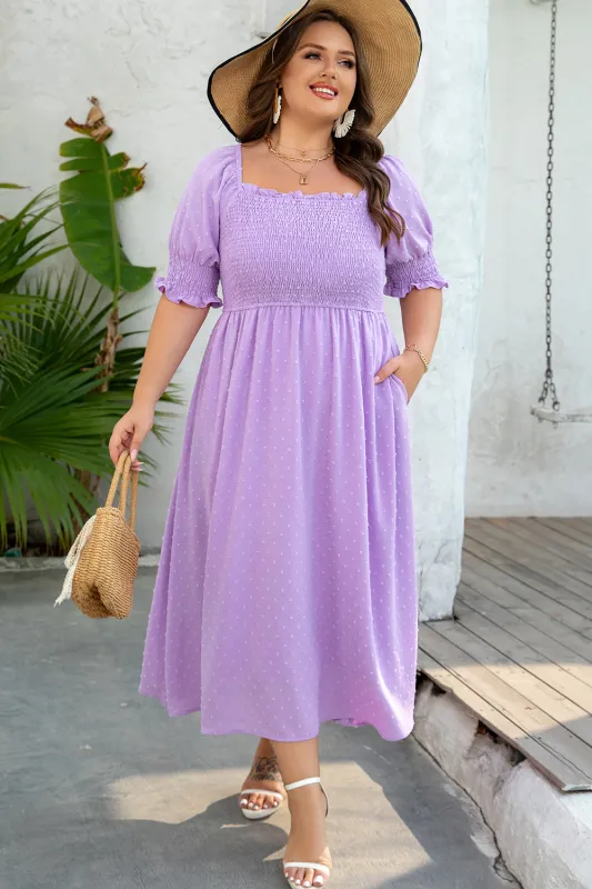 Marley Plus Size Swiss Dot Smocked Dress sold by Threaded Pear