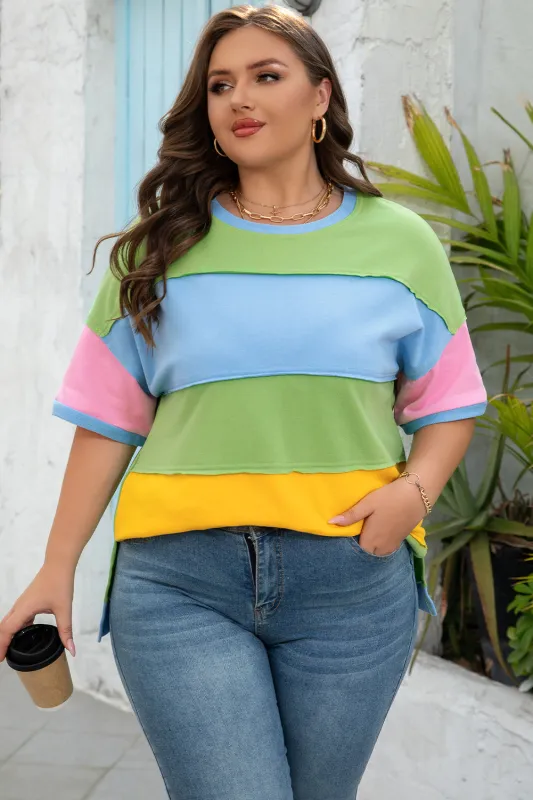 Juliet Plus Size Exposed Seam Patchwork Top sold by Threaded Pear