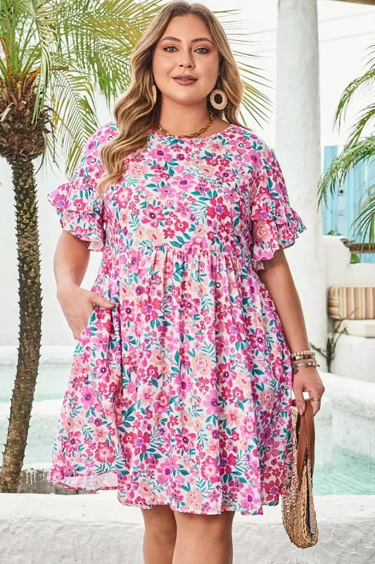 Talia Plus Size Floral Short Sleeve Flare Dress made by Threaded Pear