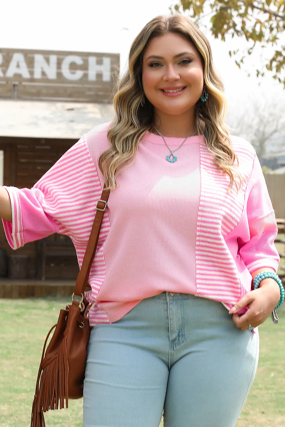 Reagan Plus Size Stripe Patchwork Top sold by Threaded Pear product image thumbnail 4